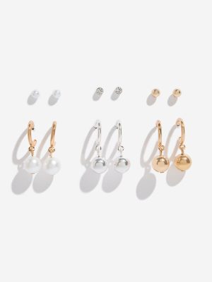 Westside Accessories Gold & Silver Pearl Stud and Drop Earrings - Pack of 6