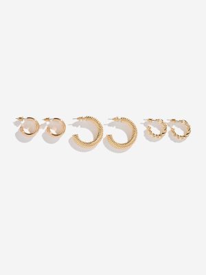 Westside Accessories Gold Textured Hoop Earrings - Pack of 3