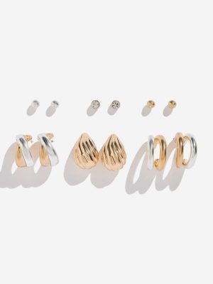 Westside Accessories Gold & Silver Dual Tone Fancy Stud and Hoop Earrings - Pack of 6