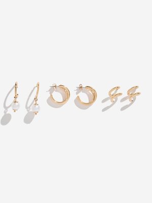 Westside Accessories Gold Trendy Pearl Hoop Earrings - Pack of 3