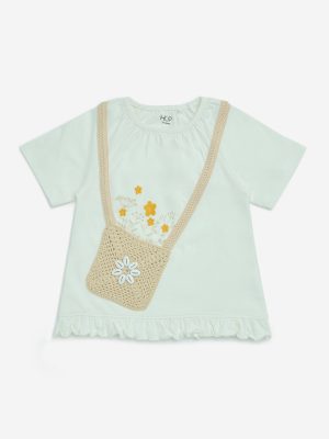 HOP Kids Off-White Floral Embroidered Cotton-Blend Top