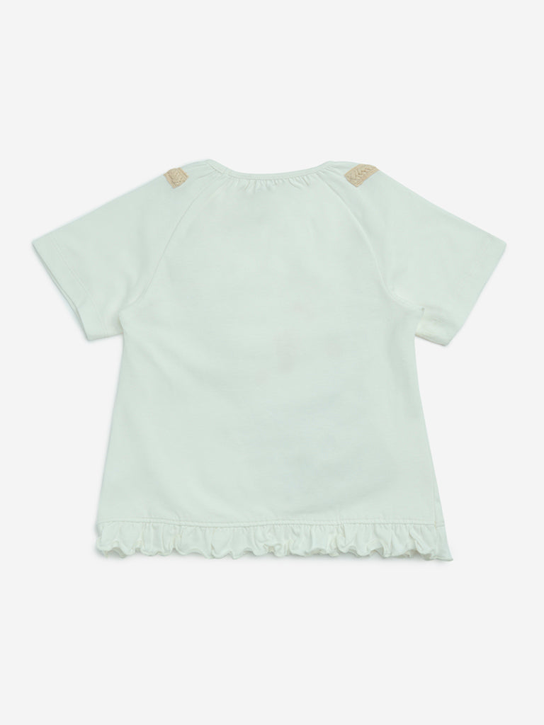 HOP Kids Off-White Floral Embroidered Cotton-Blend Top - Image 2