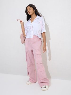 Y&F Kids White Floral Embroidered Cotton-Blend Shirt