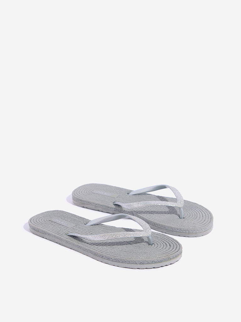 LUNA BLU Light Grey Woven-Textured Flip-Flops - Image 2