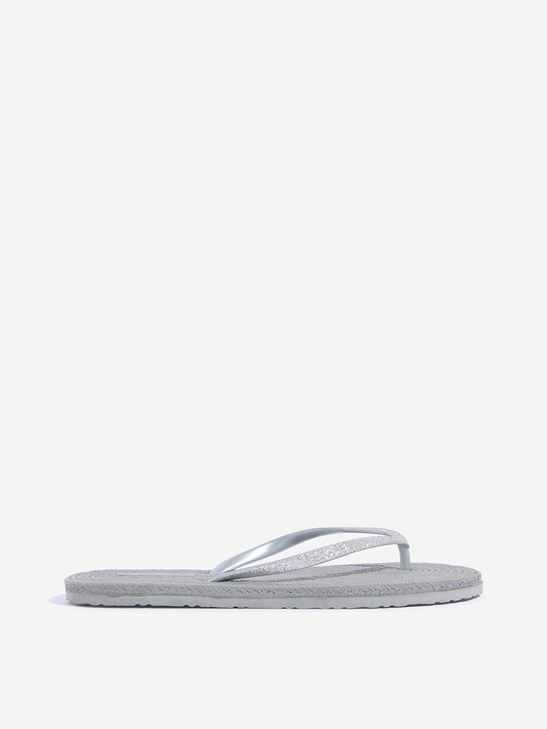 LUNA BLU Light Grey Woven-Textured Flip-Flops