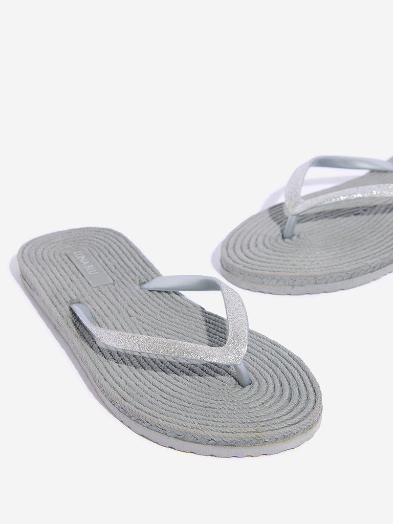 LUNA BLU Light Grey Woven-Textured Flip-Flops - Image 3