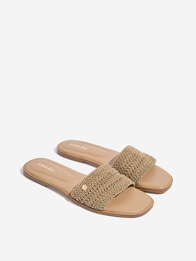 LUNA BLU Taupe Crochet-Strap Slides - Image 2