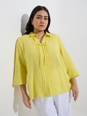 Gia Yellow Pintuck-Detailed Cotton Blouse