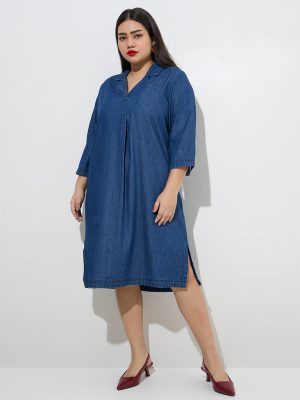 Gia Dark Blue Denim A-Line Dress