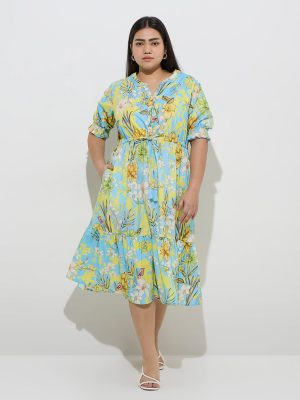 Gia Multicolour Botanical Design Cotton A-Line Dress