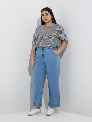 Gia Blue Wide-Leg High-Rise Jeans with Belt