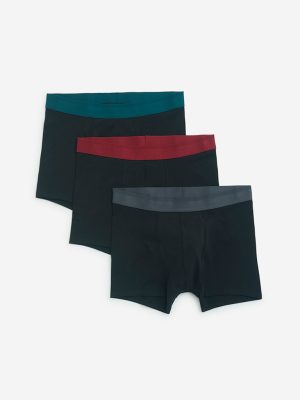 WES Lounge Black Solid Cotton Trunks- Pack of 3