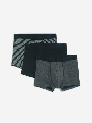 WES Lounge Black Cotton-Blend Trunks - Pack of 3