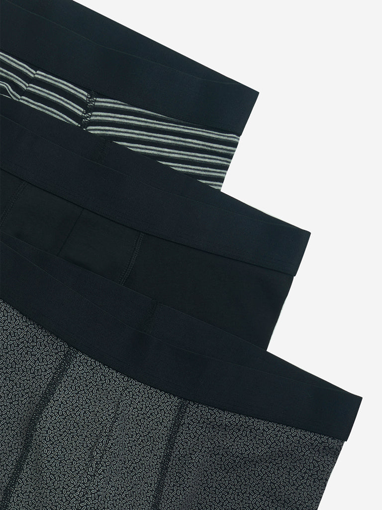 WES Lounge Black Cotton-Blend Trunks - Pack of 3 - Image 2