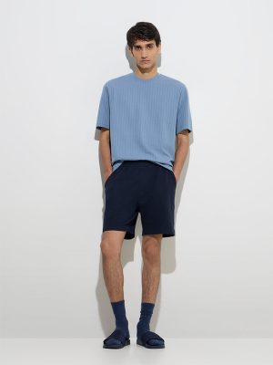 WES Lounge Dusty Blue Relaxed-Fit Cotton-Blend T-Shirt