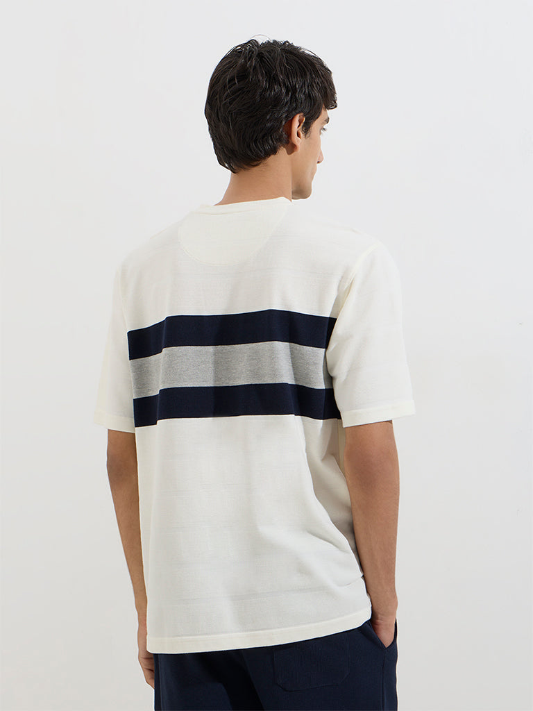 WES Lounge White Striped Relaxed-Fit Cotton-Blend T-Shirt - Image 5
