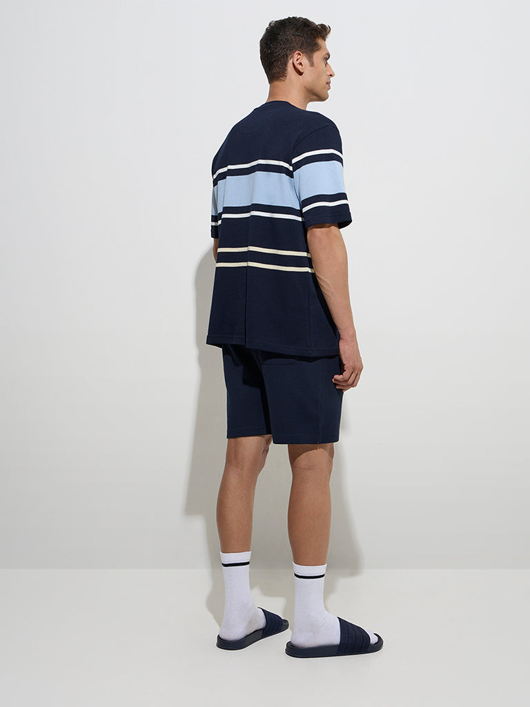 WES Lounge Navy Striped Relaxed-Fit Cotton-Blend T-Shirt - Image 4