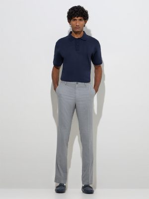 WES Formals Grey Ultra-Slim Fit Mid-Rise Trousers
