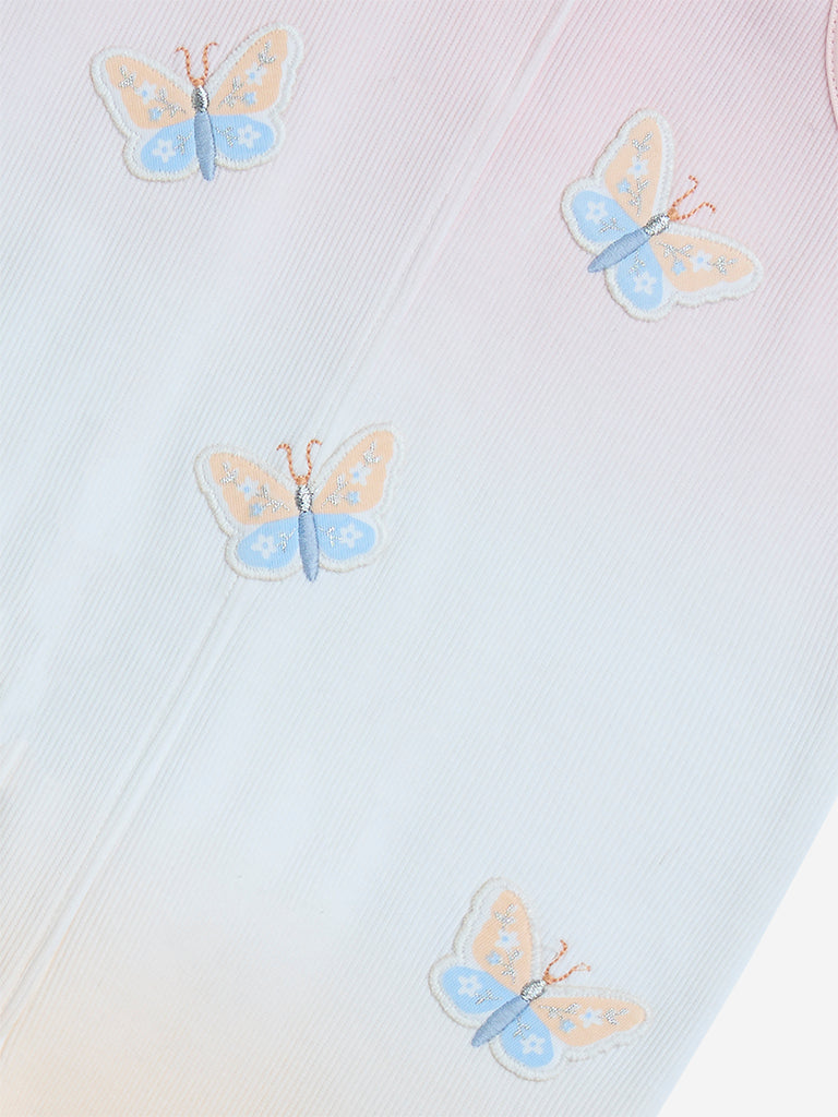 HOP Baby Multicolour Butterfly Design Cotton-Blend Bodysuit - Image 3