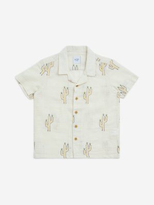 HOP Kids Off-White Cactus Design Cotton-Blend Shirt