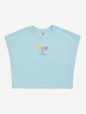 Y&F Kids Blue Floral Pattern Cotton Top