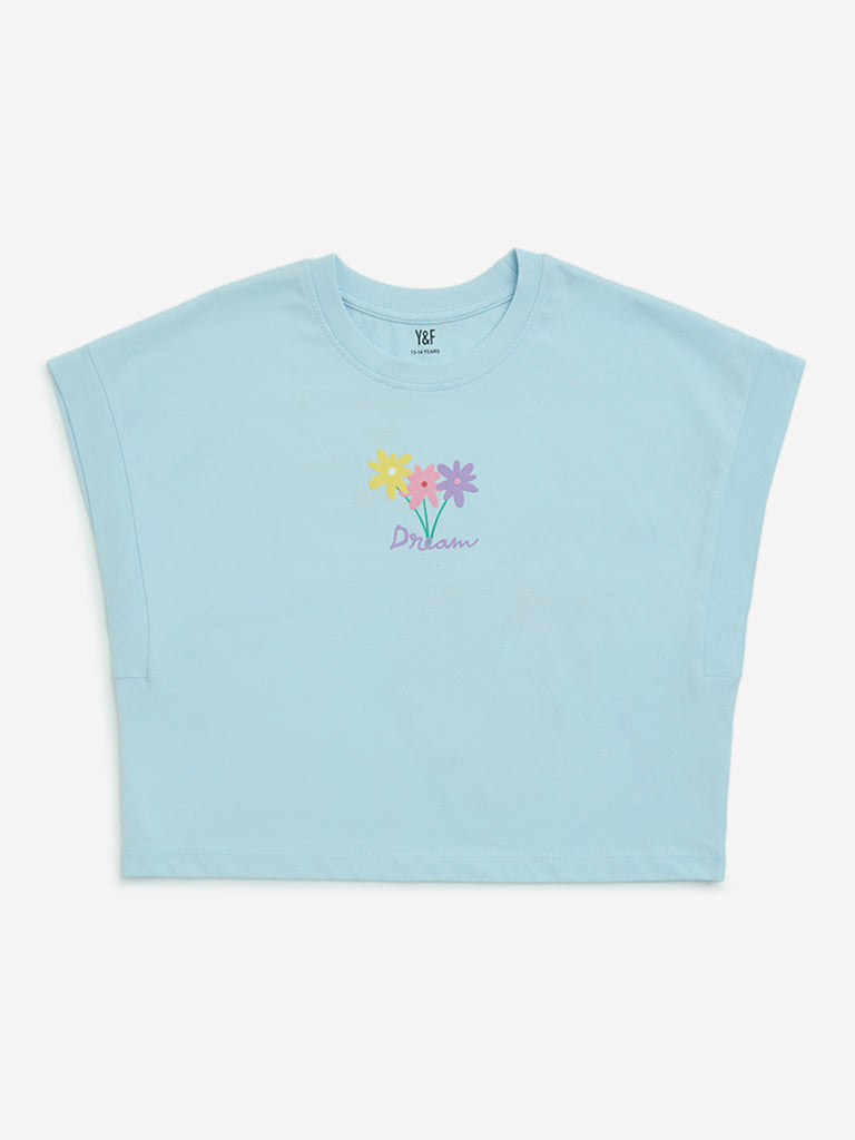 Y&F Kids Blue Floral Pattern Cotton Top