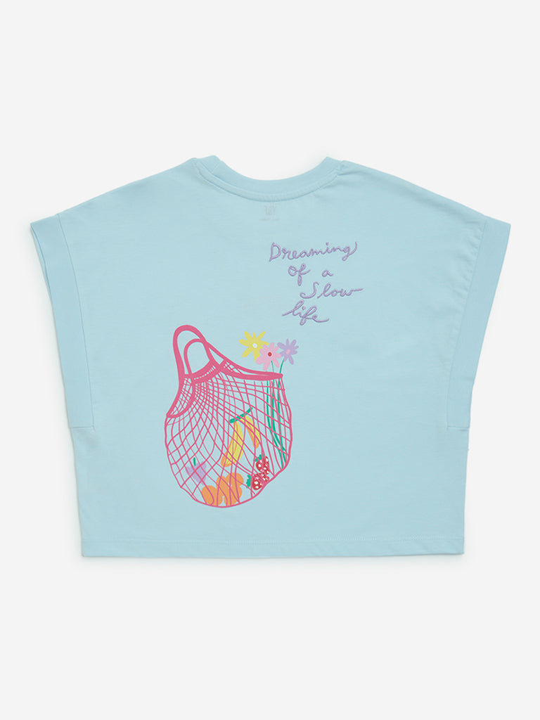 Y&F Kids Blue Floral Pattern Cotton Top - Image 3