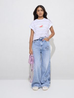 Y&F Kids Lilac Striped Cotton T-Shirt