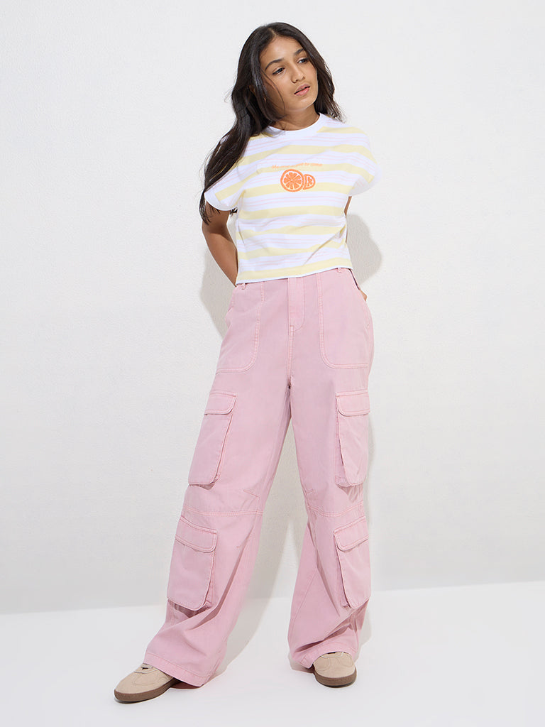 Y&F Kids Yellow Striped Cotton T-Shirt