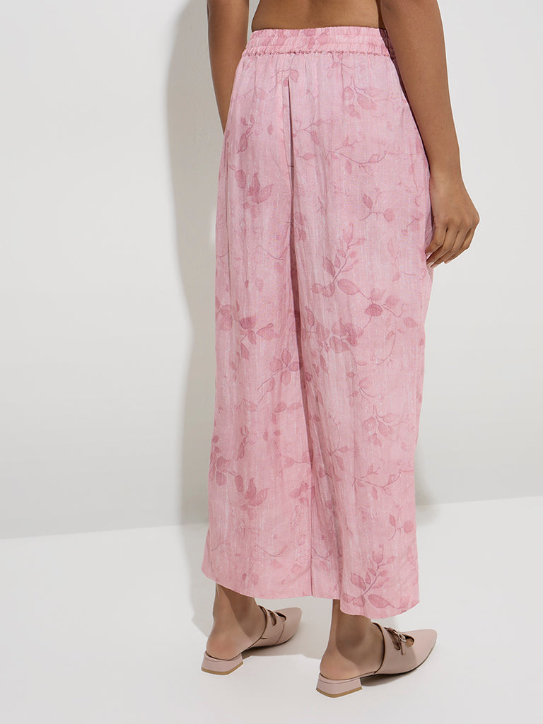Zuba Pink Leaf Pattern Ethnic Pants - Image 2