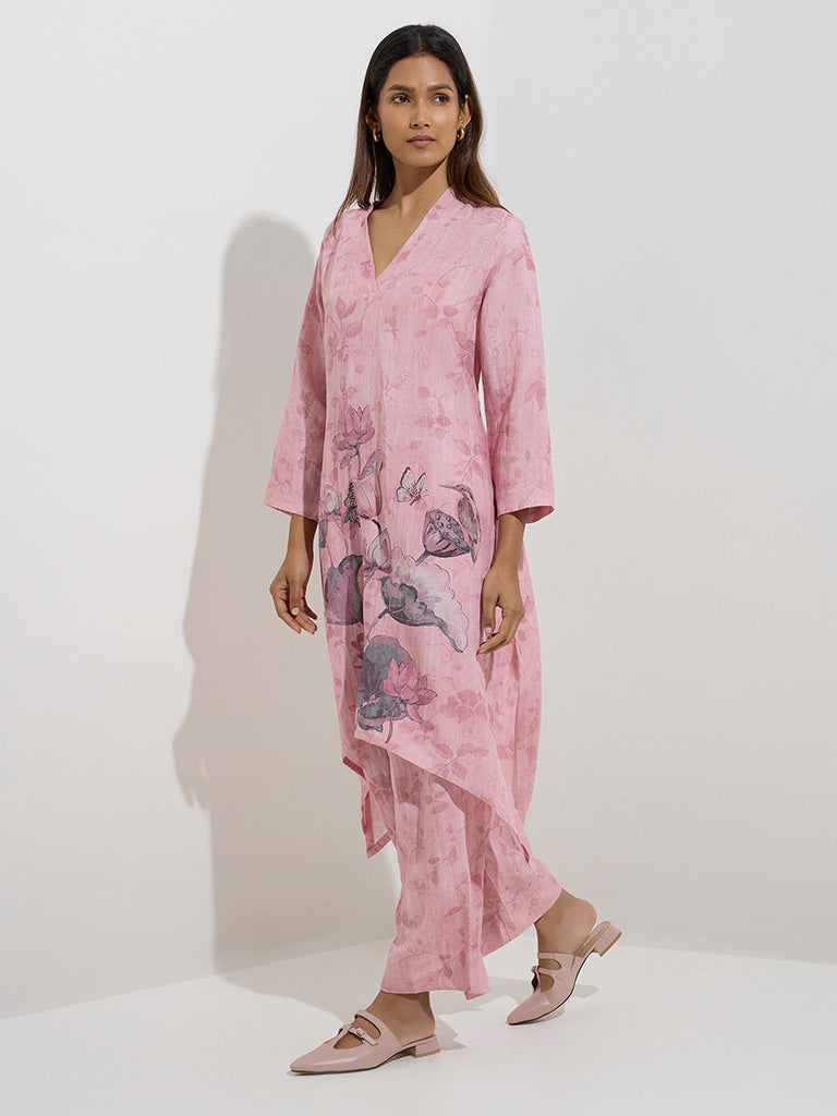 Zuba Pink Leaf Pattern Ethnic Pants - Image 3
