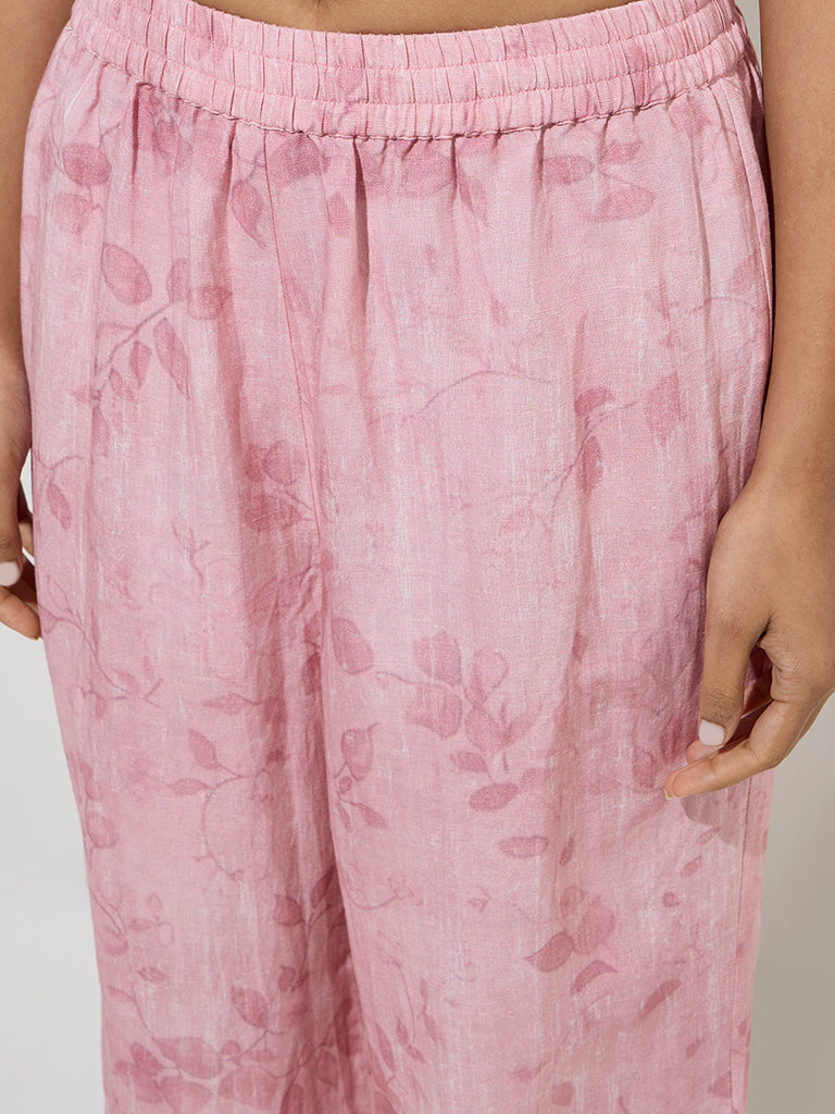 Zuba Pink Leaf Pattern Ethnic Pants - Image 4