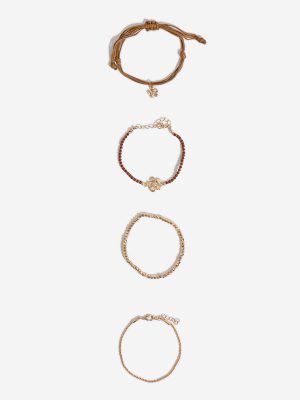 Westside Accessories Brown & Gold Charms Bracelet Set - Pack of 4