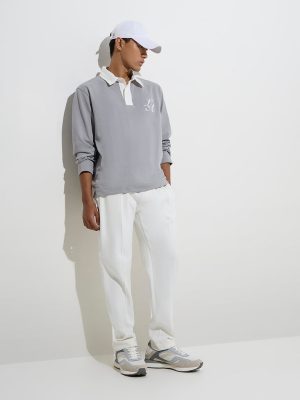 Studiofit Grey Printed Relaxed-Fit Cotton-Blend Sweatshirt