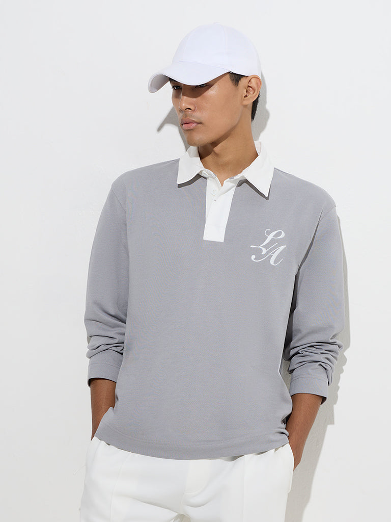 Studiofit Grey Printed Relaxed-Fit Cotton-Blend Sweatshirt - Image 2