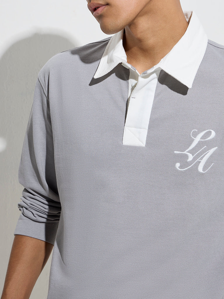 Studiofit Grey Printed Relaxed-Fit Cotton-Blend Sweatshirt - Image 3