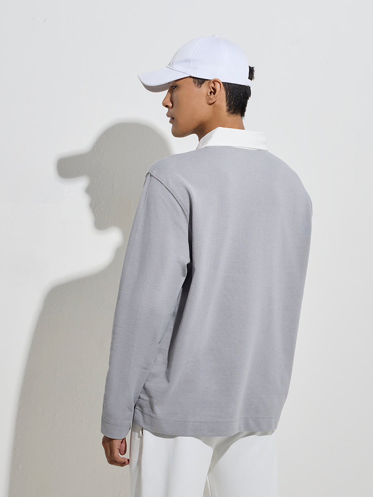 Studiofit Grey Printed Relaxed-Fit Cotton-Blend Sweatshirt - Image 4