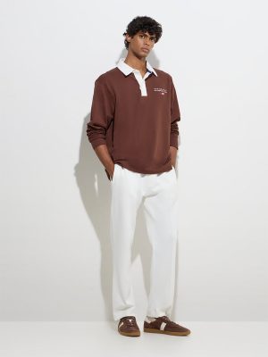 Studiofit Brown Relaxed-Fit Cotton-Blend Sweatshirt