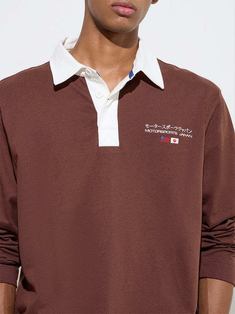 Studiofit Brown Relaxed-Fit Cotton-Blend Sweatshirt - Image 3