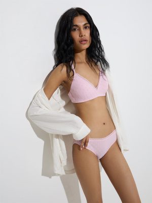 Superstar Light Pink Heart Pattern Padded Mesh Bra