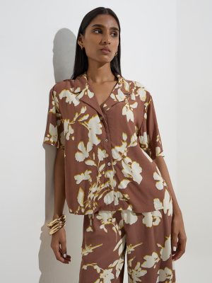 Wardrobe Brown Floral Printed Shirt