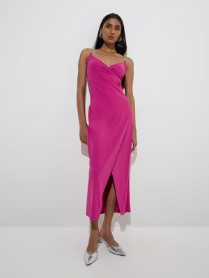 Wardrobe Magenta Slit-Detailed Straight Dress