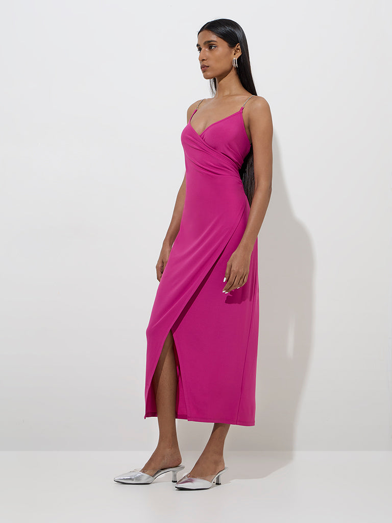 Wardrobe Magenta Slit-Detailed Straight Dress - Image 3