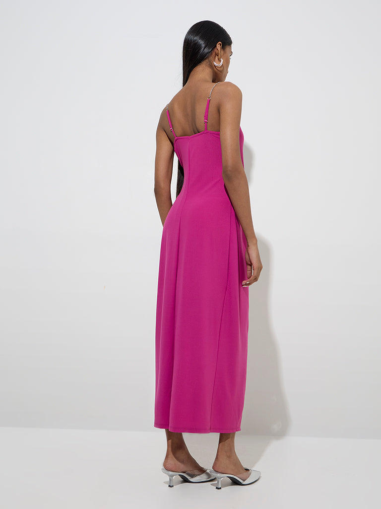 Wardrobe Magenta Slit-Detailed Straight Dress - Image 4