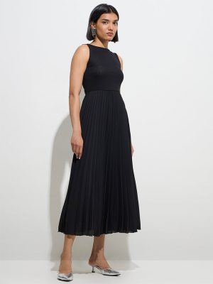 Wardrobe Black Accordion Pleated A-Line Dress
