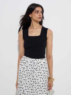 Wardrobe Black Ribbed-Textured Top