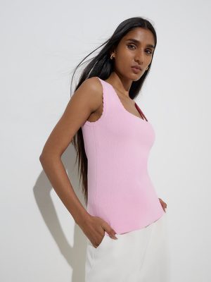 Wardrobe Light Pink Ribbed-Textured Top