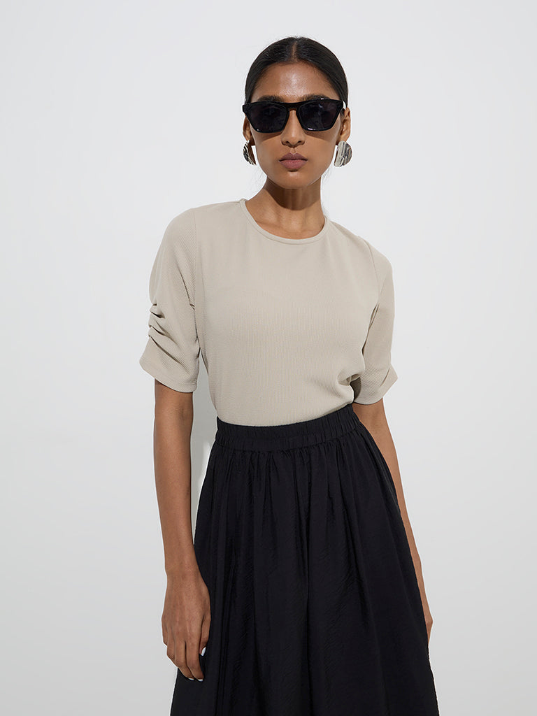 Wardrobe Beige Self-Striped Top