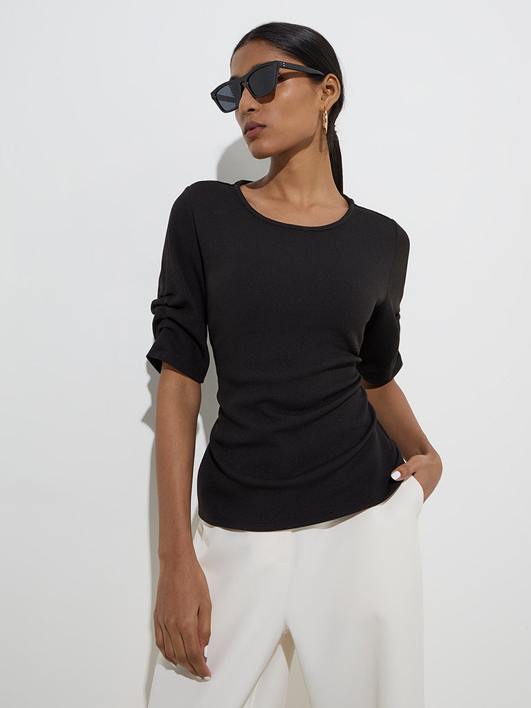 Wardrobe Black Self-Striped Top