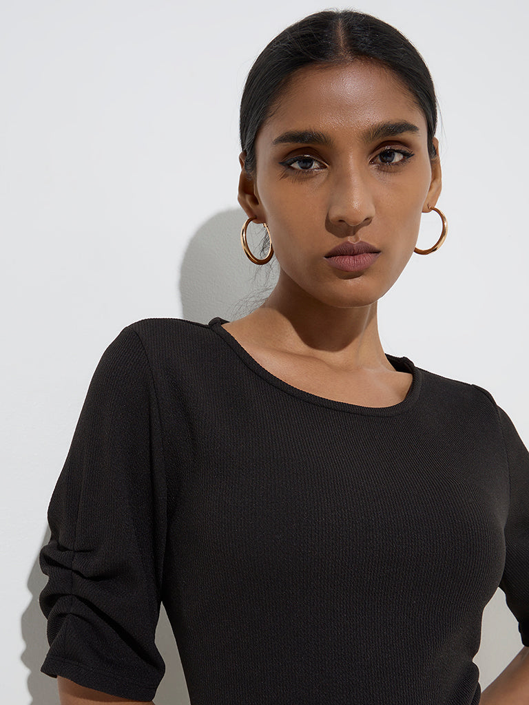 Wardrobe Black Self-Striped Top - Image 2